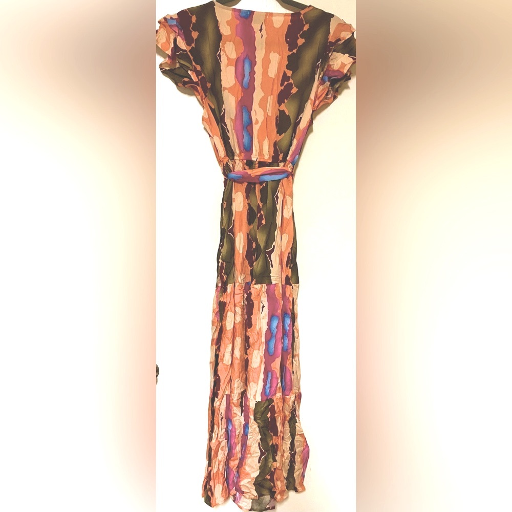 Anna Kay multi color abstract tie front/tiered maxi dress - Size M - Picture 5 of 7